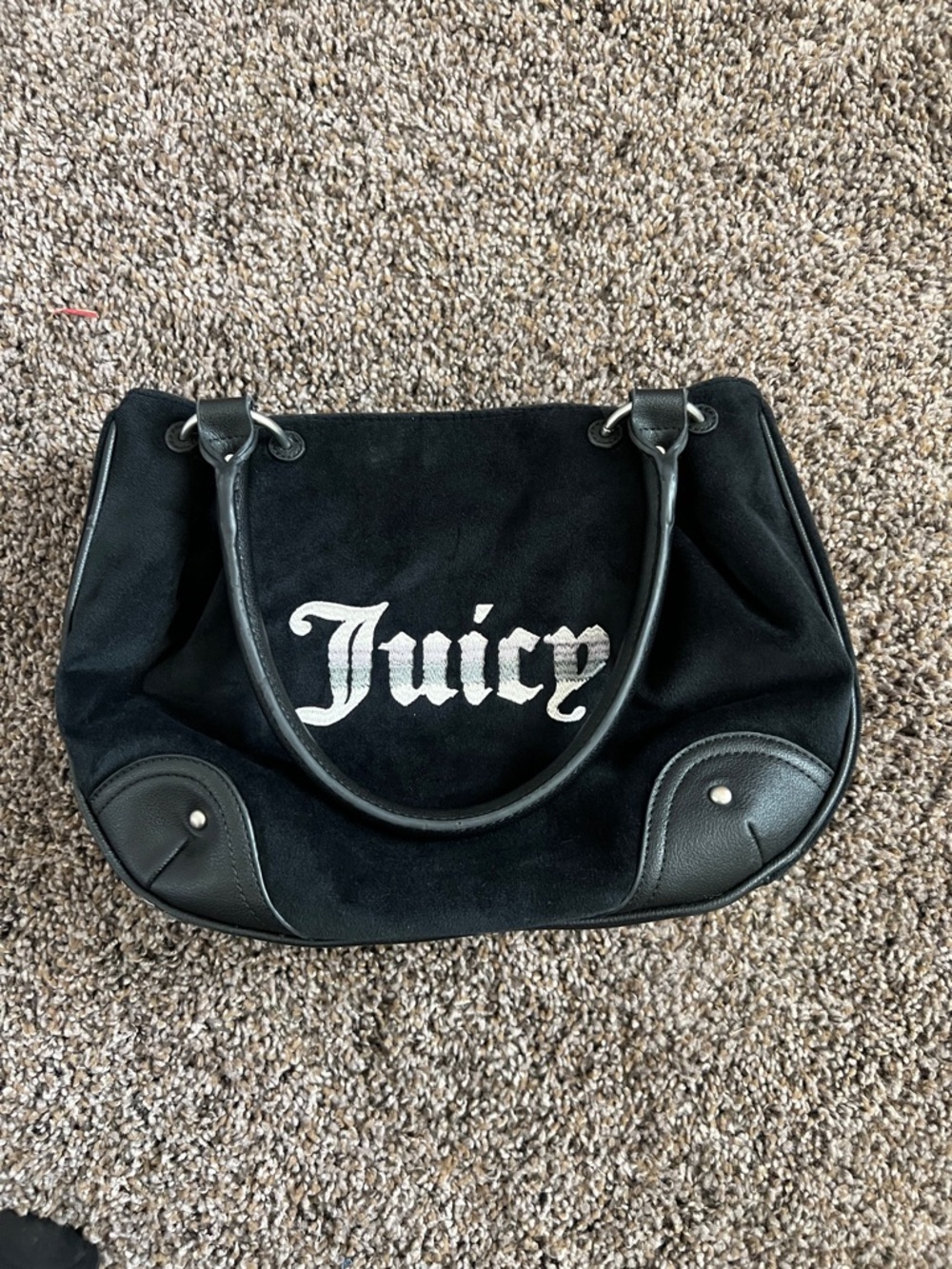 Juicy Couture Black Suede Shoulder Bag with White Logo